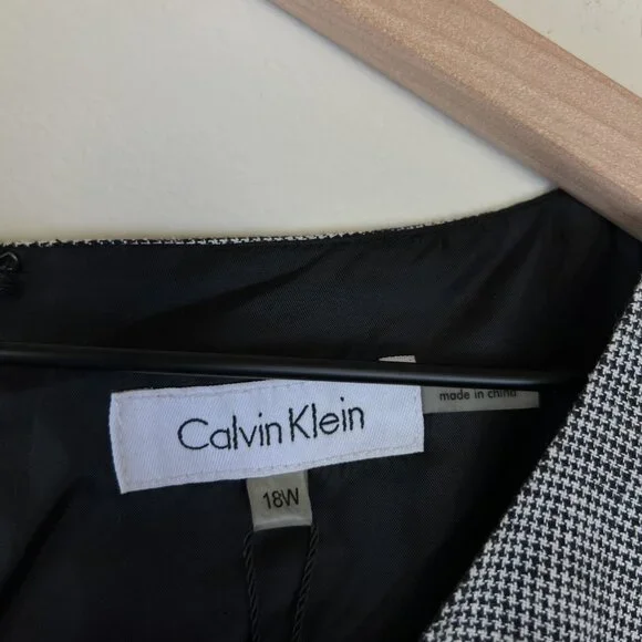 NWT Calvin Klein Black White Houndstooth Sleeveless Sheath Dress - Picture 3 of 6